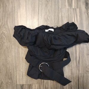 Zara Black Ruffled Off-Shoulder Blouse